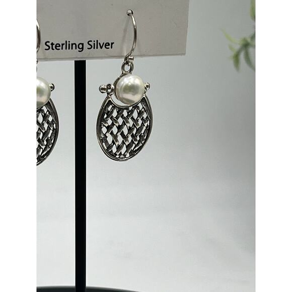 Noa Zuman Israel Designer Sterling Silver White Freshwater Pearl Earrings New‎ - Picture 2 of 9